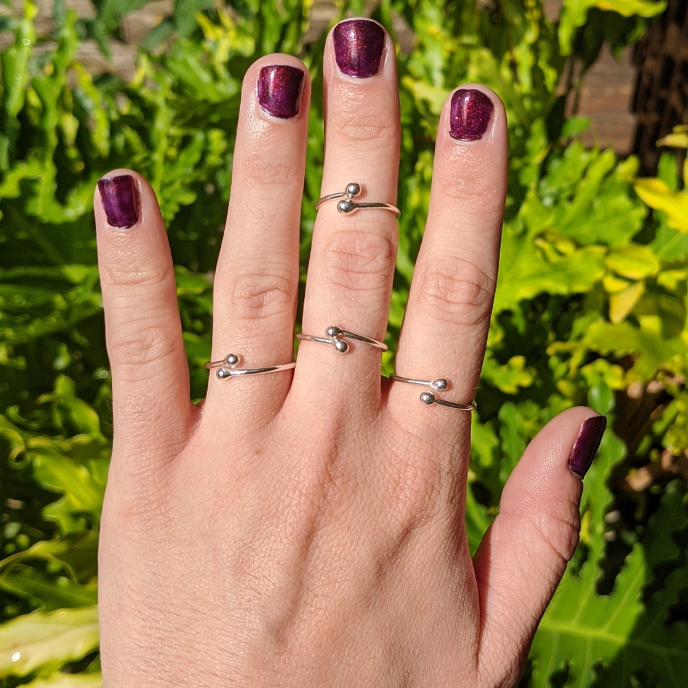 2 Mini Stackable Handmade Sterling Silver Bone Rings - Picture 2 of 7